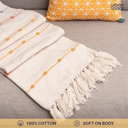 Urban Space Handmade Pure Cotton Sofa Throw Blanket Colour Boho White