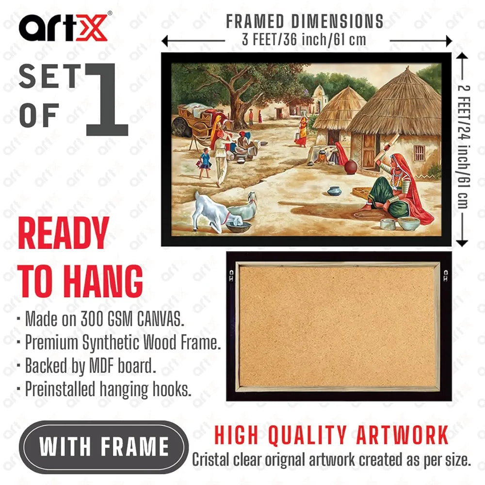 ArtX Paper Village Scene Painting Vastu Multicolor Nature