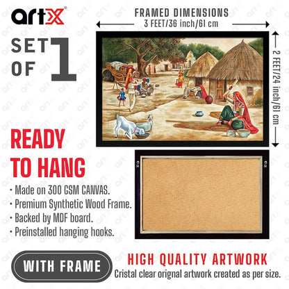 ArtX Paper Village Scene Painting Vastu Multicolor Nature