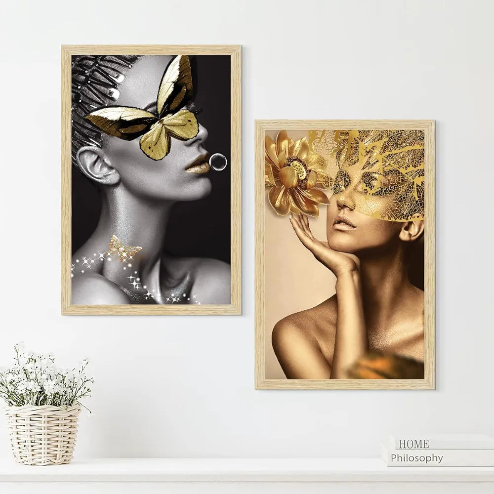 ArtX Paper Women Aesthetic Wall Decor Paintings with Frame AXII-20-GRL Set Of 2