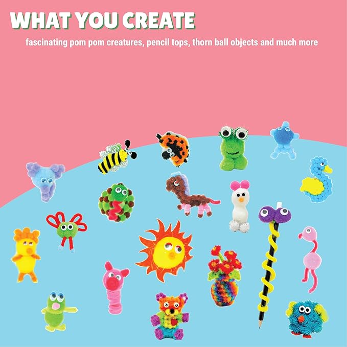 Kalakaram Diy Pom Pom Craft Kit for Kids | Create Adorable Pom Pom Crafts Using Pom Pom Balls | Pack of 250+ Pieces | Diy Kit for Kids