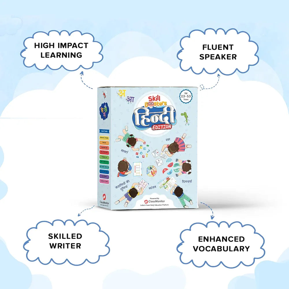 ClassMonitor Hindi Language Learning Kit with Mobile App, 850+ Hindi Vocabulary Words, 100+ Swar, Vyanjan & Matra Tiles, 52 Flash Cards, 24 Conversion Cards, Puzzle for 2-6 Years Kids