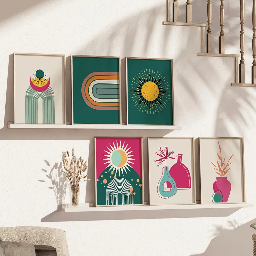 Kotart Minimal Boho Painting with Frame Wall Painting for Living Room Pack of 6