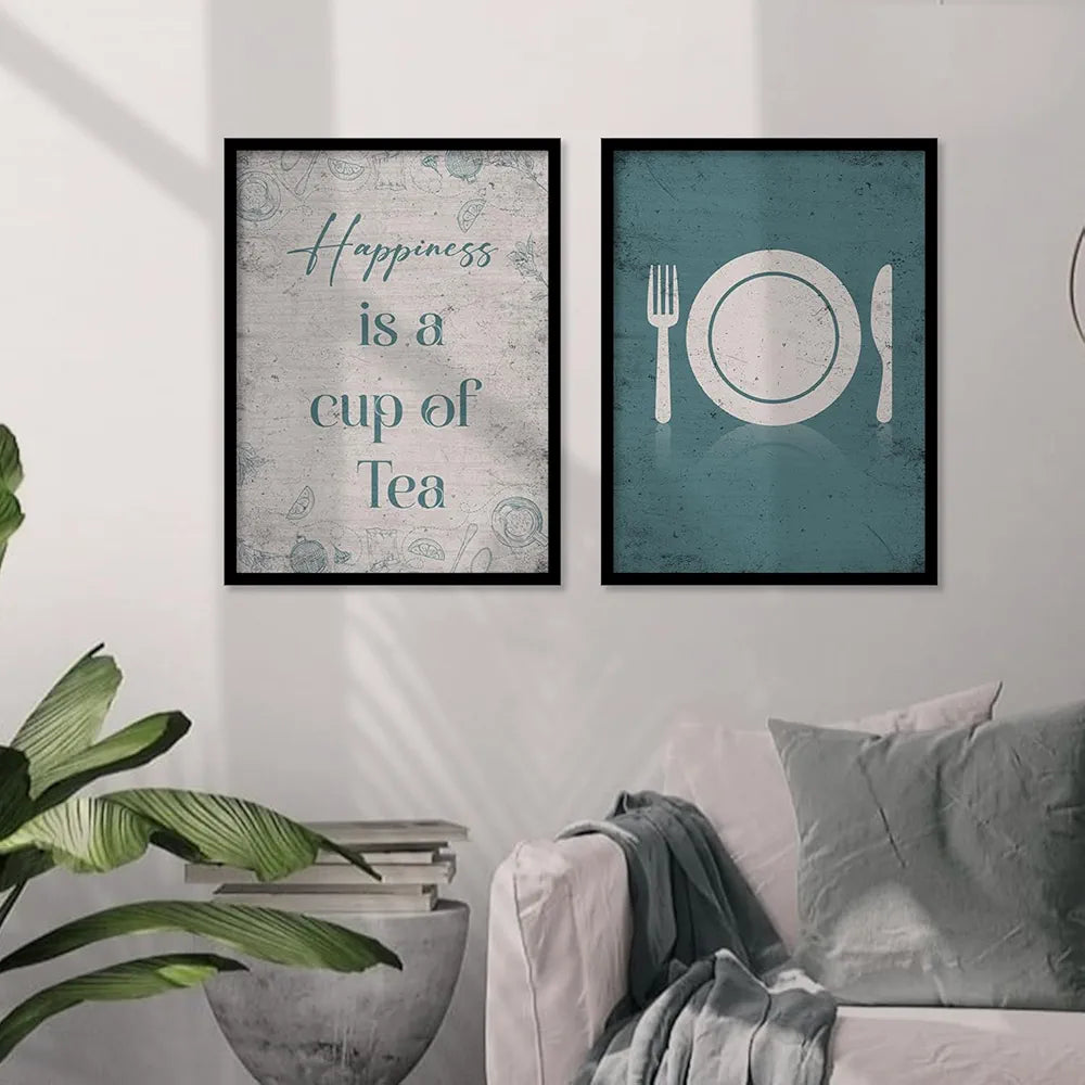 Kotart Wood Happiness Is A Cup Of Tea Restaurant Quotes Posters With Frame For Kitchen