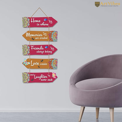 Artvibes Home Quotes Decorative Art Mdf Wooden Wall Hanger for Living Room | Set of 5