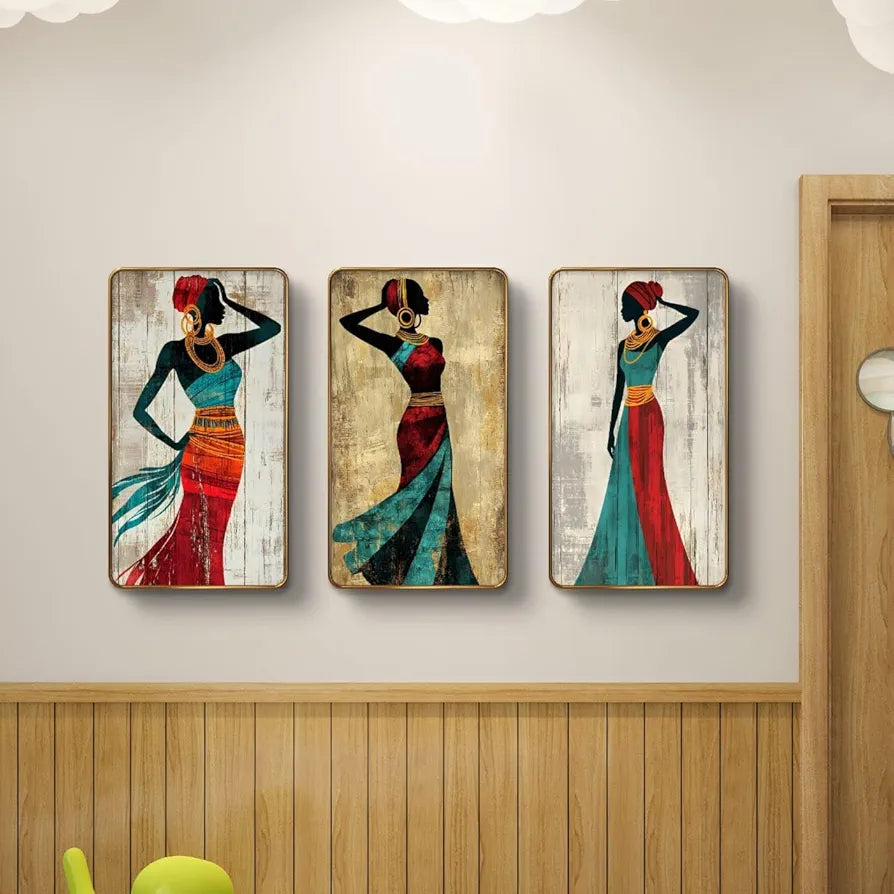 Livin'luxe Set of 3 Modern Art Madhubani Painting Premium Golden Framed Wall Paintings SG19