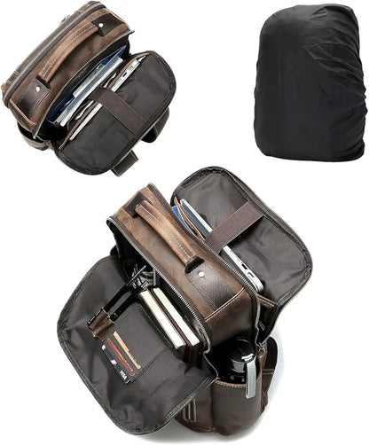 Goatter 24 Ltrs Men's Hunter Leather Backpack For 16 Laptop Travel Hiking Camping Rucksack - Brown