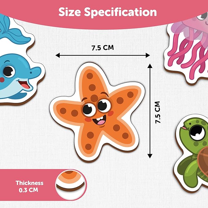 Mini Leaves Ocean Animals Wooden Fridge Magnets | Colorful Shape Learning Toy Set | Preschool Toys for Kids