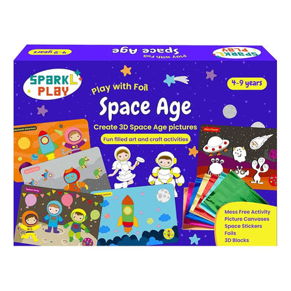 SparkLPlay Foil Art & Craft Kit for Kids Ages 4 to 9 | Space Foil Fun | DIY Craft Kit | Birthday Gift for Boys & Girls | Mess-Free Creative Craft | Space Age