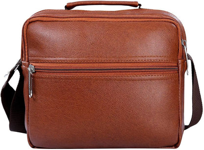 Leather World Sling Bag for Men PU Leather Messenger Cross Body Travel Office One Side Chest Shoulder Bag for Men & Women. - Tan