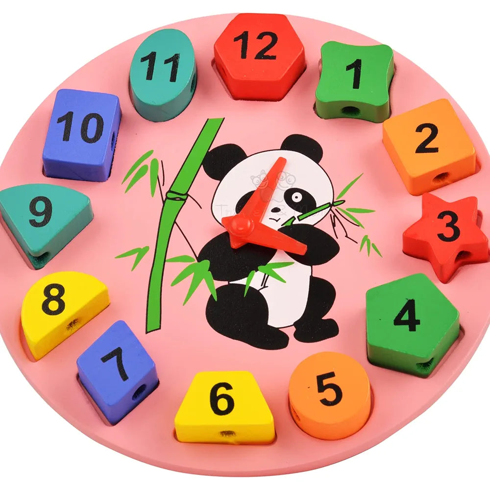 Trinkets & More - Geometric Shape Sorter Clock Panda Themed Wooden Puzzle Early Education Toys Kids 3+ Years  for 3+ years