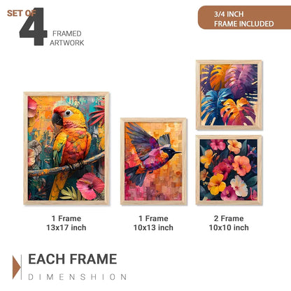 Kotart Floral Wall Art wall poster with Glass Frames Hanging for Wall frames Set of 4 big frames I
