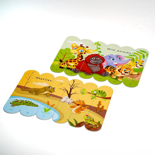 THE BOOK TREE Animal Kingdom Stick Puzzle | 24pcs Double-Sided Cardboard Puzzles | 8 Fun Animal-Themed Puzzles for Learning & Play | Develops Focus & Problem-Solving Skills | Ideal for Ages 3+