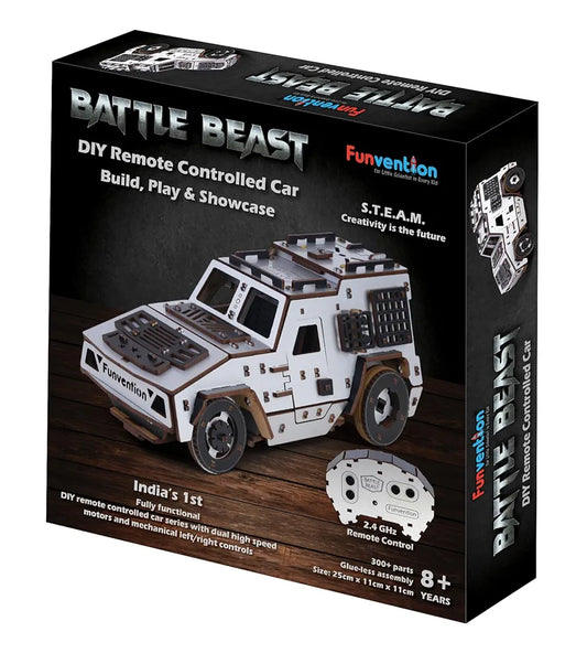 Funvention Battle Beast DIY RC Car - DIY 2.4GHz Remote Control Car Model for Kids - Build High-Speed Racing Car Type-C Charging Dual Motor Car STEM Kit Made in India