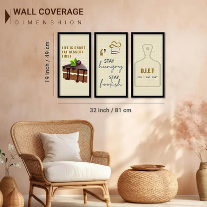 Kotart Quotes Posters with Frame for Restaurant Life Is Short Set of 3