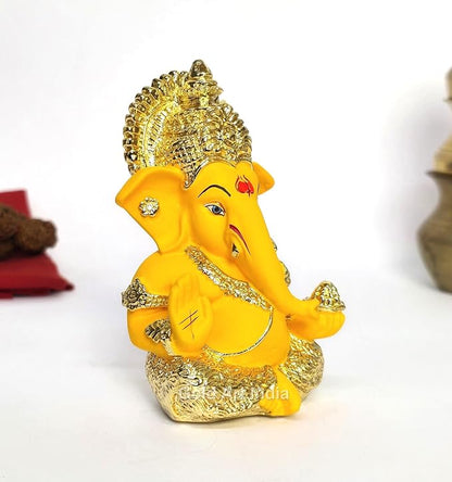 Gold Art India Gold Plated Ganesha with Mango Terracotta Work for Home Decor Office Car Dashboard