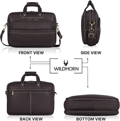 WildHorn Classic Leather 16 inch Laptop Messenger Bag for Men I Office Bags I Travel Bags I Carry Handles with Adjustable Strap 