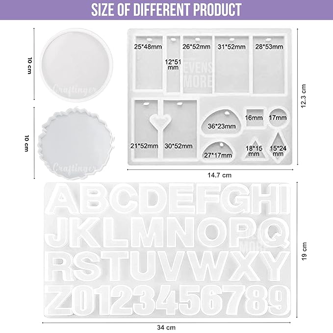 Craftinger Diy Resin Art Kit With 200 Gm Resin and Coaster Alphabet Keychain Making Kit With Pigment Glitter Mica and More | Multicolor