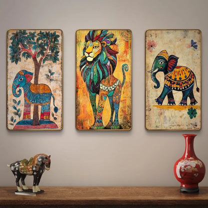 Livin'luxe Set of 3 Modern Art Madhubani Painting Premium Golden Framed Wall Paintings SG09