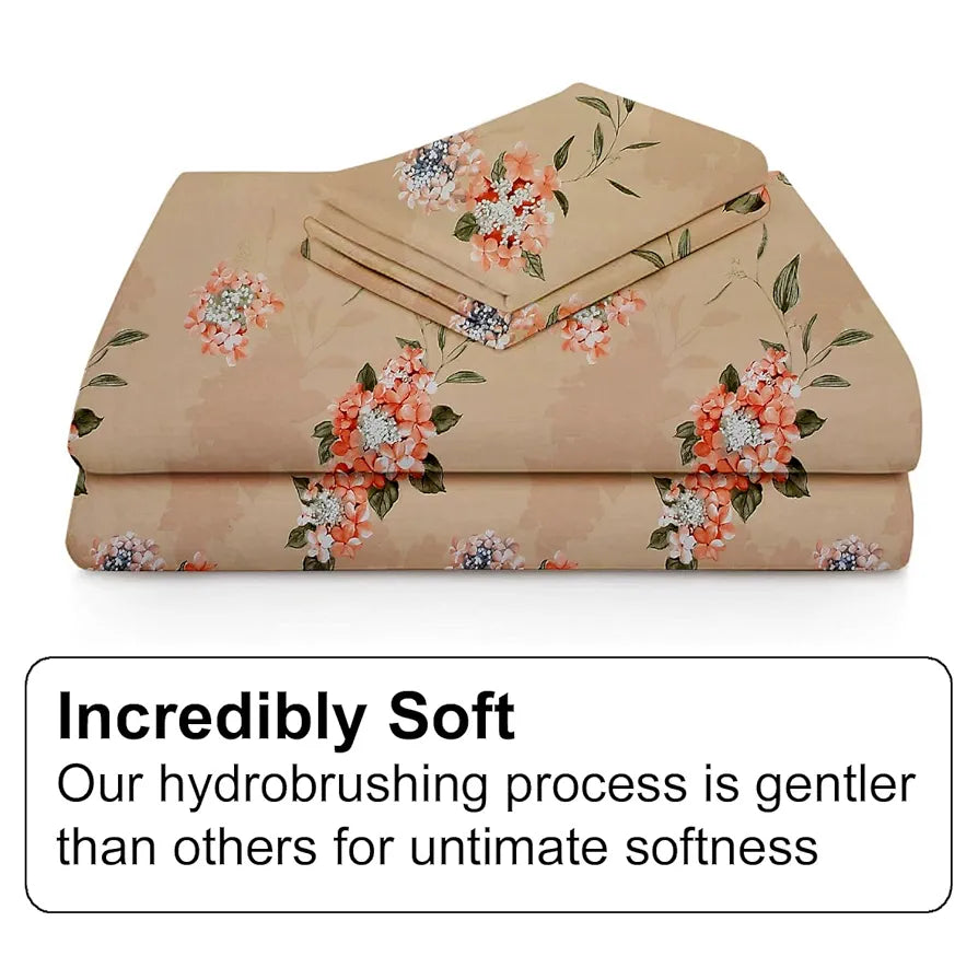 Fresh From Loom Floral Print King Size Bedsheet with 2 Pillow Covers Microfiber 240 TC Beige-Floral