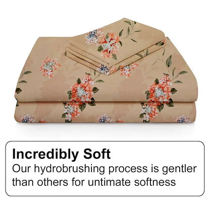 Fresh From Loom Hypoallergenic Floral Print Single Bed Bedsheet with 1 Pillow Covers 240 TC Beige-Floral