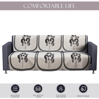 Kuber Industries Set of 6 Velvet 3 Seater Sofa Covers for Living Room Digital Flower-Cream & Green