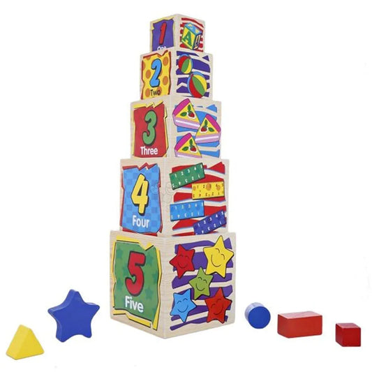 Trinkets & More Nesting and Stacking Blocks Stacking Toys for Toddlers Shapes Puzzle Set 123 Blocks Sorting Educational Montessori Stackable Ages 1-3 , Multicolor