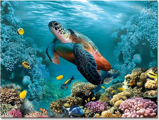 TREXEE Sea Turtle Diamond Art Painting Kits for Adults, Stained Glass Full Drill Diamond Dots Paintings for Beginners, Round 5D Paint with Diamonds Pictures 