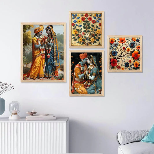 Kotart Traditional Painting For Wall Decoration Framed Madhubani Wall Art Paintings/Posters Set of 4 big Frames G