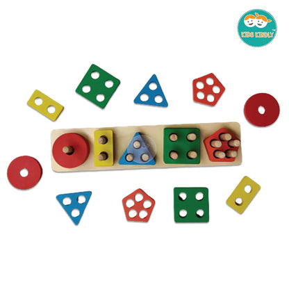 KIDS KINDLY Wooden Geometric Shape Sorter, 5 Column Set -20 Blocks, Stacking Puzzle for Kids, Birthday Gifts for Boys & Girls, Age 2+