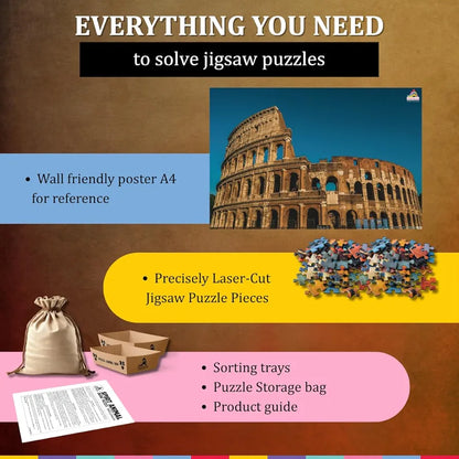 Playhills The Collosseum, Rome  Global Architecture Wooden Jigsaw Puzzle for Children and Adults 8+ Years| Focus, Mind Relaxation Puzzles Family and Activity Games