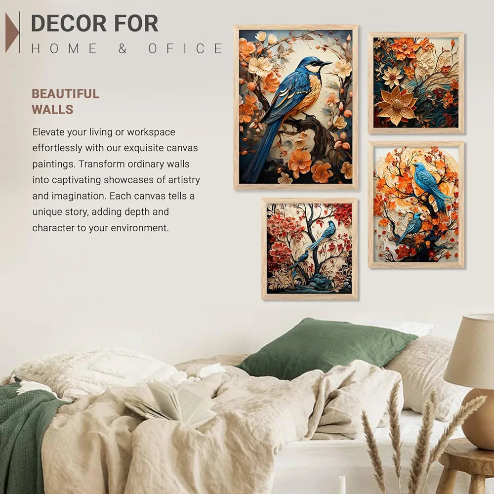 kotart Nature Inspired wall Art Paintings with Frame Set of 4 Frames D