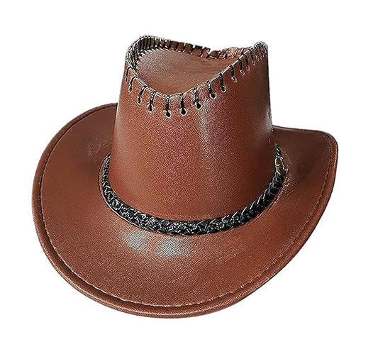 Zeki Fedora Hats for Cowboy Leather Fedora Hat for Unisex Brown