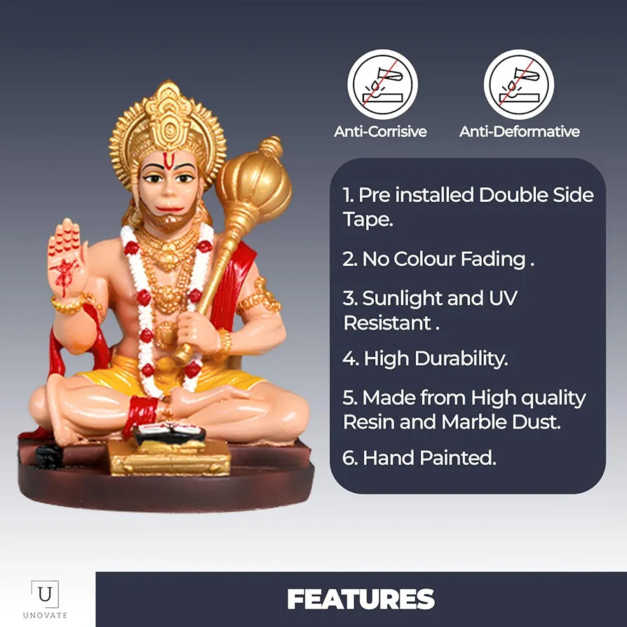 Unovate Lord Hanuman Idol for Car Dashboard - HumanBody Colour