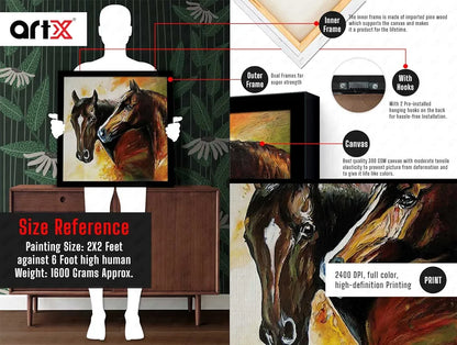 ArtX Two Horse Big Canvas Painting For Bedroom and Living Room With Frame