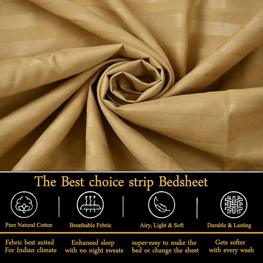 Fresh From Loom Breathable Queen Size Flat Solid Bedsheets Hotel & Home Double Bedsheet Set With 2 Pillow Covers 144 TC