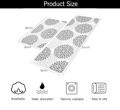 Ishro Home Velvet Premium Kitchen Mats For Floor Kitchen Runner 2 Pcs Set Colour Breeze Grey