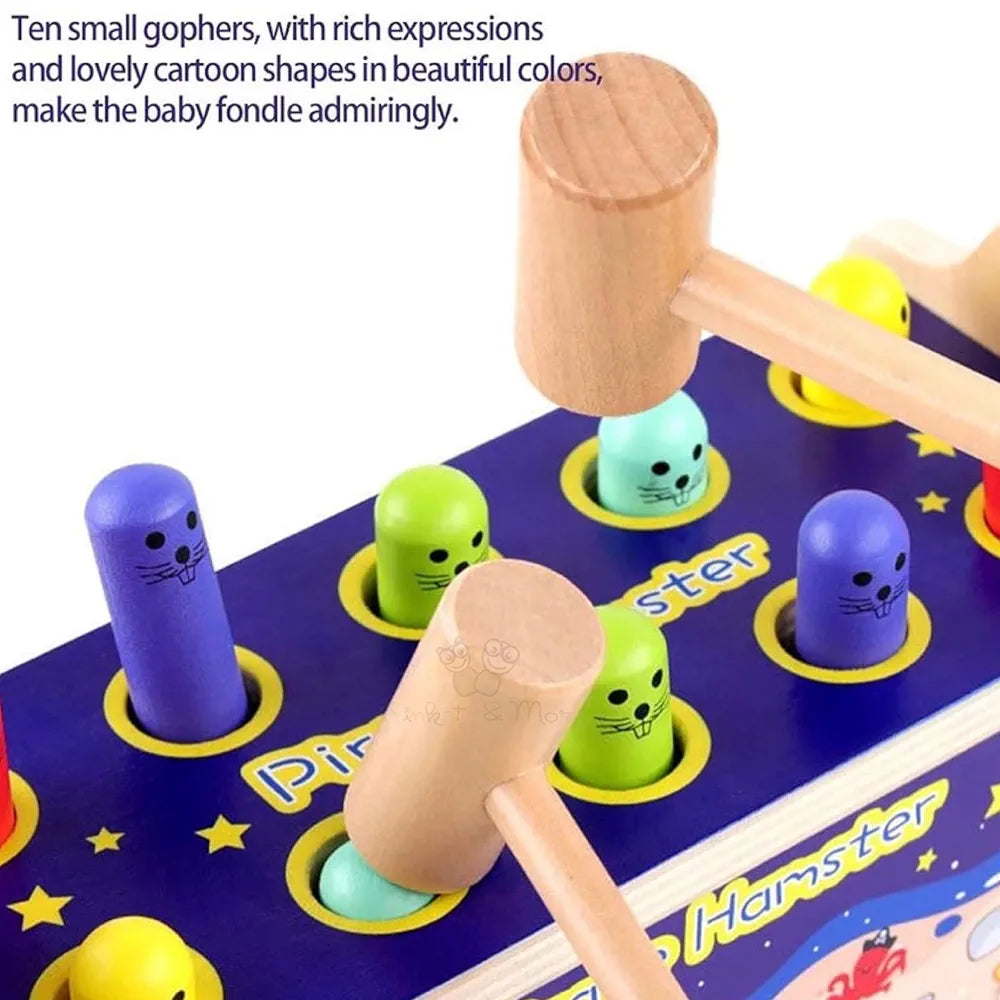 Trinkets & More Kids - Pounding Bench Hammer Toy Tiger Beats The Hamster Set 10 Pegs 2 Hammers 1 Year+ , Multicolor