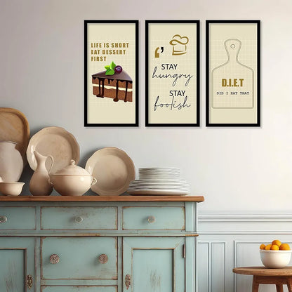 Kotart Quotes Posters with Frame for Restaurant Life Is Short Set of 3