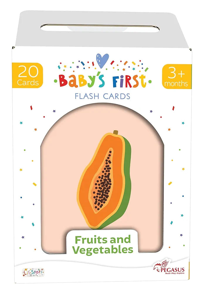 Popcorn Games Fruits and Vegetables Baby's First Board Flash Card Learning Educational for New Born Baby Kids Ages 3 Month+ Best Birthday Gift Early Learning - 20 Cards
