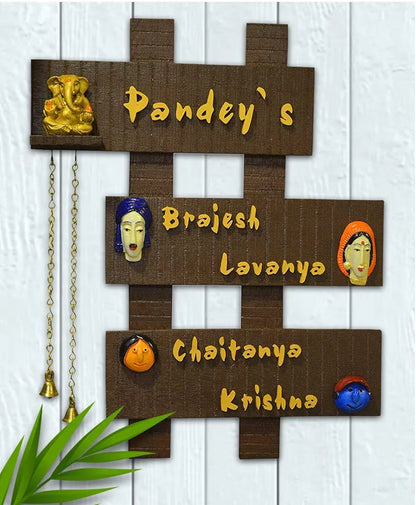 Karigaari India Customized Wooden Family Name Plate for Home Entrance