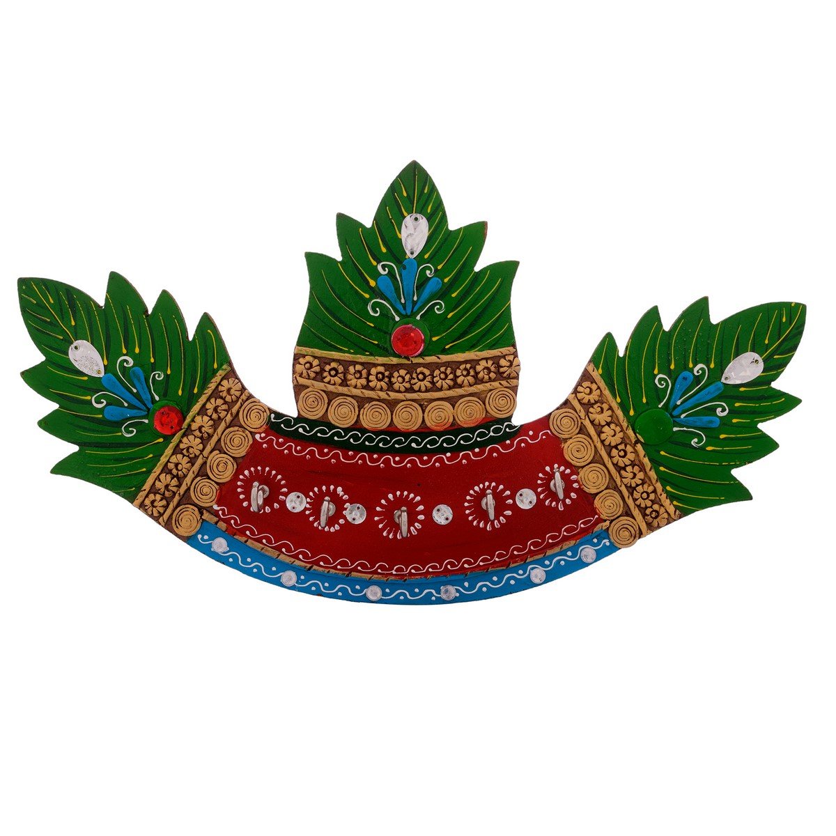 Ecraftindia Studded Leaves Papier - Mache Key Holder |  Green