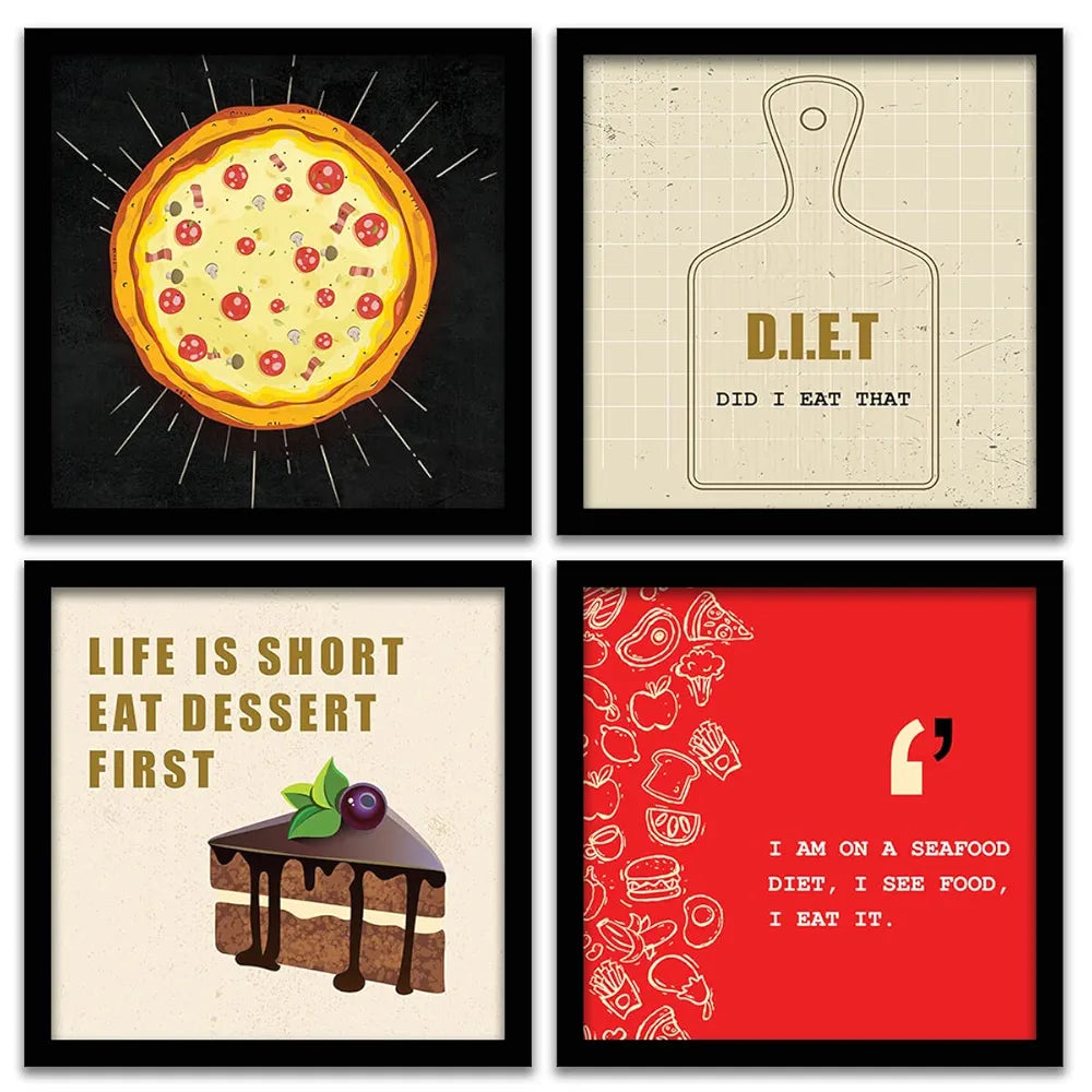 Kotart Diet Cooking Quotes Wall Posters With Frame Set of 4 Framed Posters