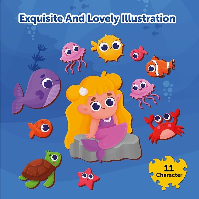 Mini Leaves Mermaid Art Unique Shape Wooden Puzzle for 4+ Kids I Children Wall Decoration Puzzle 50 Pcs Puzzle