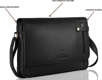 WildHorn Leather Messenger Bag for Men/Office Bag for Men I Padded Laptop Compartment with Adjustable Strap I DIMENSION : L-15 inch W-3 inch H-12 inch
