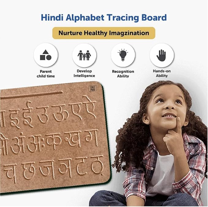 Mini Leaves Hindi Educational Alphabet Tracing Board With Dummy Pencil to Write for Kids | Wood Tracing Board Hindi Varnmala and Vyanjan