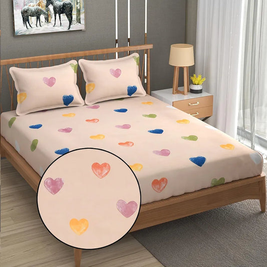Fresh From Loom Floral Print 240 TC King Size Bedsheet Set Microfiber Anti Fade Includes 2 Pillow Covers Heart-Brown
