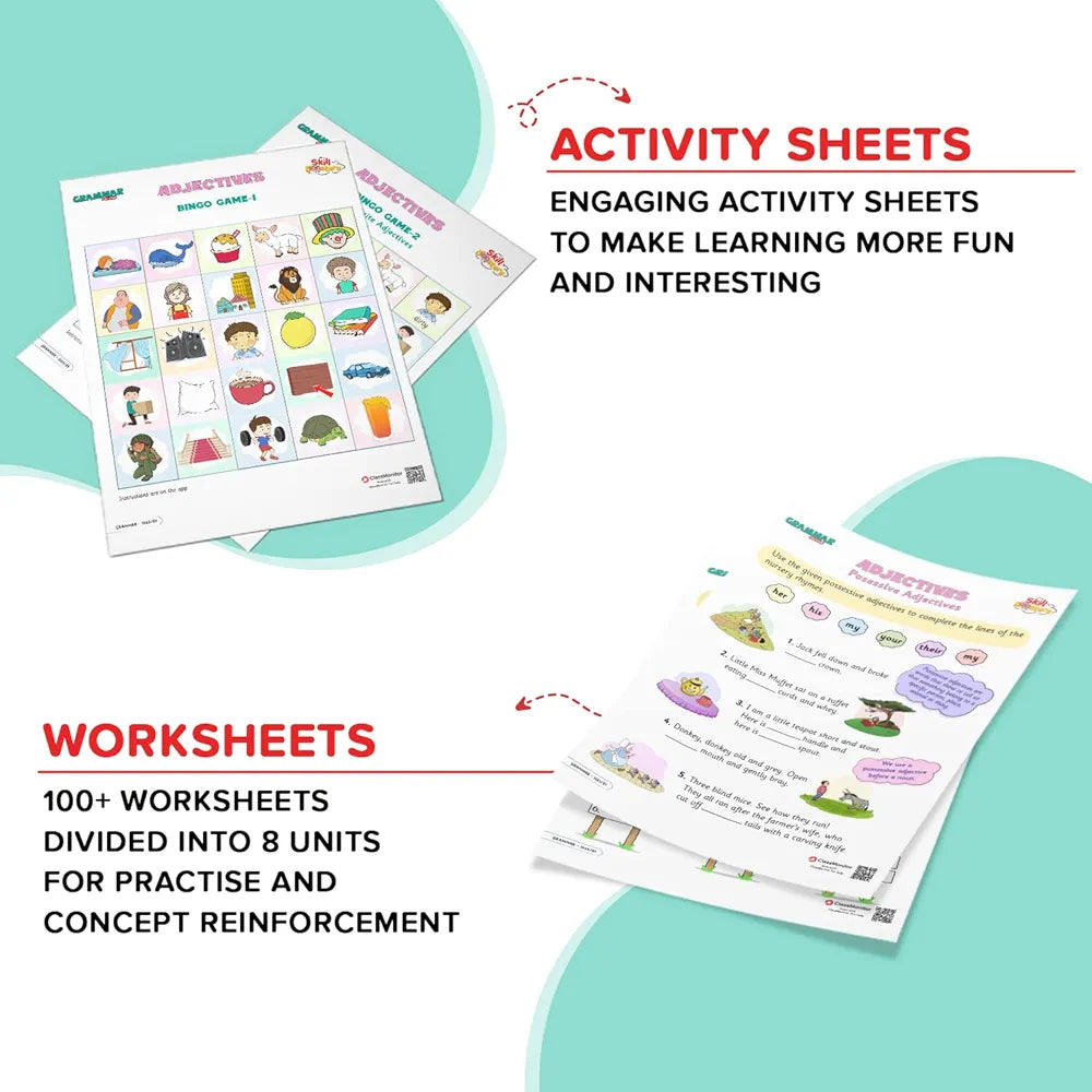 ClassMonitor English Grammar Learning Kit with Free Mobile App | Practice Workbook Educational Kit | Skill Booster Activity for Language Learning Nouns, Adjectives for Kids