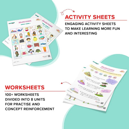 ClassMonitor English Grammar Learning Kit with Free Mobile App | Practice Workbook Educational Kit | Skill Booster Activity for Language Learning Nouns, Adjectives for Kids
