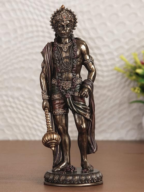 Ecraftindia Handcrafted Polyresin Bronze Finish Standing Lord Hanuman Idol With Gada/ Mace Statue